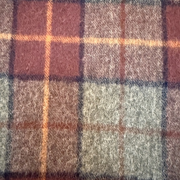 Plaid Wool Scarf – Grey, Burgundy & Rust Check - 12.5″ x 66″ - Picture 10 of 11